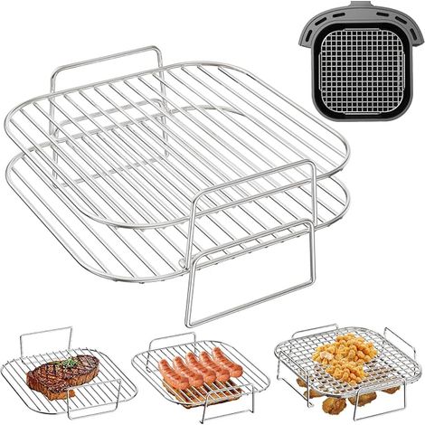 Air Fryer 2 Piece Stainless Steel Grill Airfryer Accessories Compatible with 6.2/7.2/7.3L, 6.5/7/7.5L, 6.2L, Other Oven Fryer 5.5-8.3L (1/5)