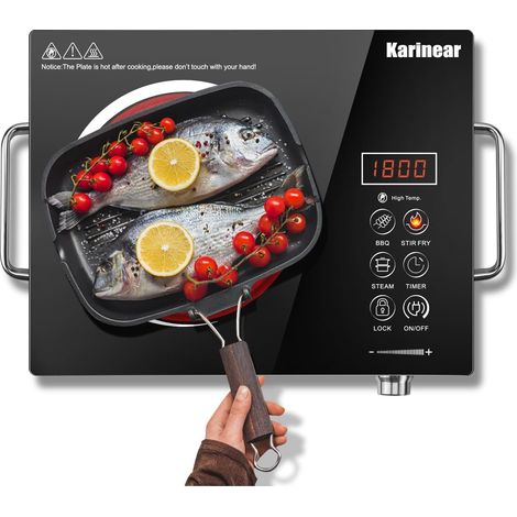 Karinear – Plaque vitrocéramique portable 1 feu 2000W – Température 650°C – Sécurité enfant – Indicateur chaleur résiduelle – Pour camping et petites cuisines - 220-240V (1/5)