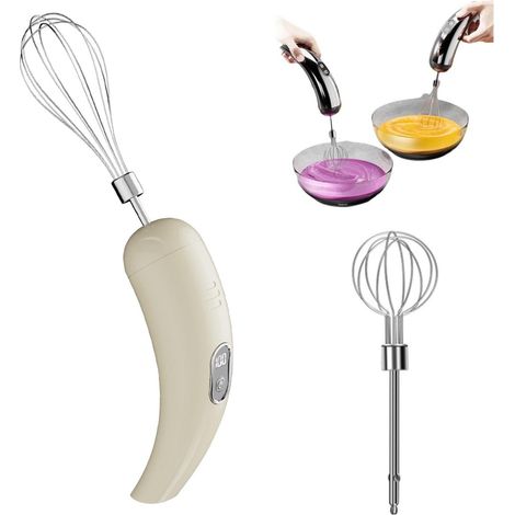 Batteur à main rechargeable sans fil - batteur puissant pour la préparation de gâteaux, crèmes et desserts - un outil idéal pour la cuisine maison et les projets de bricolage (beige) (1/5)