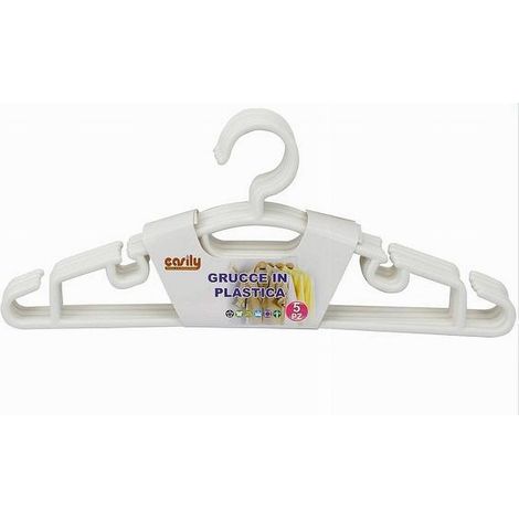 Trade Shop - Set 5pz Grucce Stampelle Appendiabito In Plastica Vestiti Pantaloni Bianco 79319 -