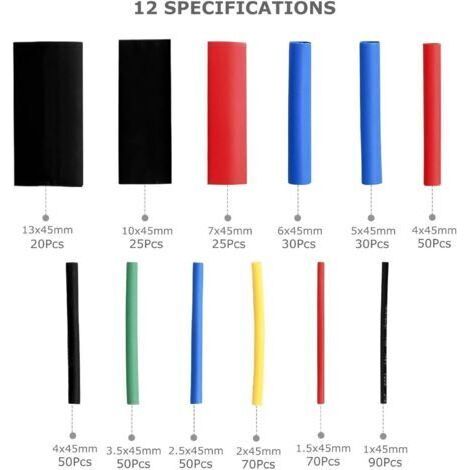 Gaine Thermorétractable, 560 Pièces Tube Thermorétractable Ratio 2:1, Kit de Tube de Câble Thermorétractable D'isolation Électrique avec Boîte (5 couleurs / 12 tailles) (1/4)