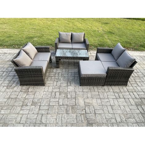 Fimous 7-Sitzer Rattan Gartenmöbel Sitzgruppe mit Couchtisch Double-Sitzer Sofa Großer Fußhocker (1/5)
