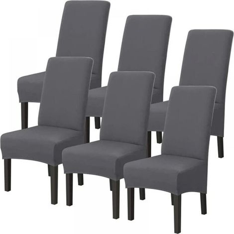 6pcs(Grey) Solid Color All-Inclusive Stretch Chair Cover, Universal Stretch Chair Cover, Set of - Modern (1/4)