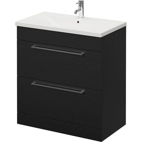 Napoli 460 Nero Oak 800mm 2 Drawer Vanity Unit with Glide Basin - 800mm - Chrome 480mm Handle