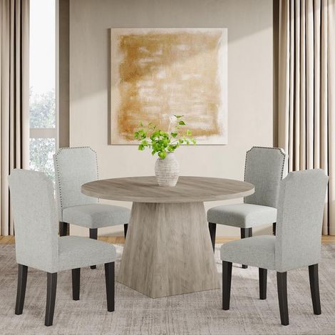 BALOVEBY - Table à Manger Ronde 120 cm, Style Ferme Moderne, Plateau Épaissi, Gain de Place, Pour 4 à 6 Personnes, Vintage Gris (1/5)