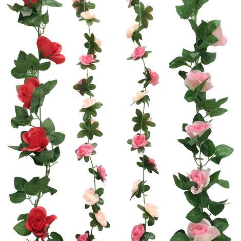 Lot de 4 lianes de Roses artificielles en Soie avec Feuilles Vertes en Plastique à Suspendre, Guirlande/ Couronne de Fleurs artificielles pour la Maison, la Cour, la clôture (1/5)