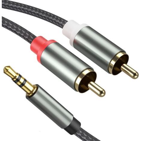Câble RCA Jack Audio Stéréo 3.5mm, 3.5mm à 2 RCA Mâle Nylon Tressé Cordon Compatible avec TV PC Smartphone Ampli Chaîne HiFi Barre de Son Home Cinéma Autoradio Enceinte (1/4)