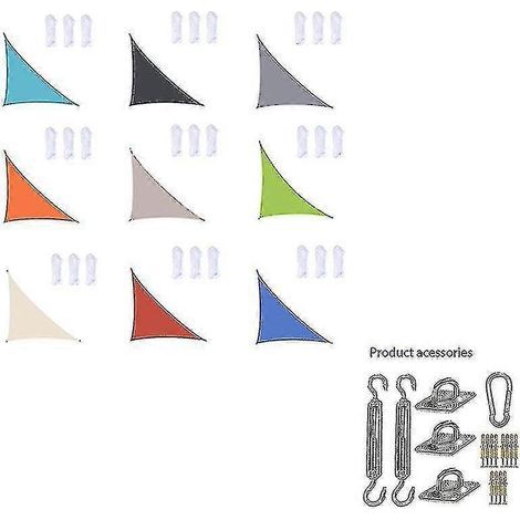 Voile d'ombrage triangulaire imperméable 3x3x4,3 m / 4x4x5,7 m / 5x5x7,1 m pour jardin, terrasse, auvent extérieur, kit de fixation inclus. (1/2)