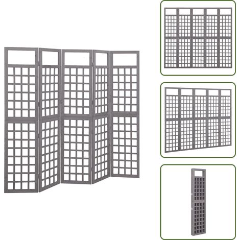 Soporte para plantas - vidaXL Biombo/Enrejado de 5 paneles madera de abeto gris 201,5x180 cm - Enrejado para plantas