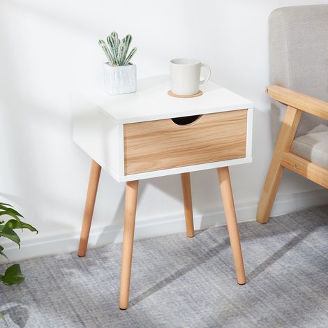 Mondeer – Table de chevet industrielle avec 2 tiroirs – Panneaux écologiques blanc et chêne – Dimensions 40x56x40 cm – Capacité 25 kg (1/5)