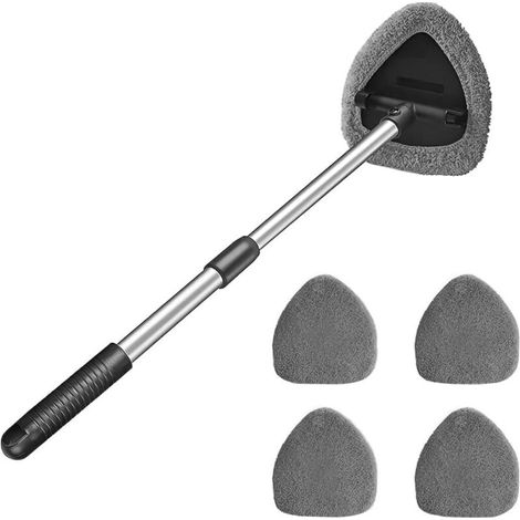 Nettoyant pour Pare-Brise de Voiture, Nettoyant de Vitres de Voiture avec 4 Tampons en Microfibre Lavables Et RéUtilisables, Kit de Nettoyage d'Essuie-Glace à Long Manche Extensible (Gris) (1/5)