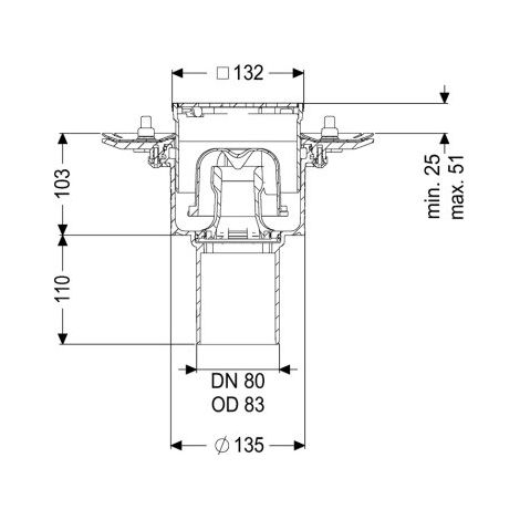 Siphon de sol Ecoguss Pressfl. DN 80, vertical, grille design