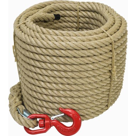 Werka Pro – Corde à poulie 30 m – Ø20 mm – 4 brins en polypropylène – Résistance 3 tonnes – Crochet intégré pour levage et traction