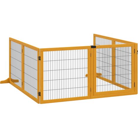 Barrière de sécurité pour chien barrière pliable à 6 panneaux avec pieds amovibles 432 x 36 x 70 cm jaune (1/5)
