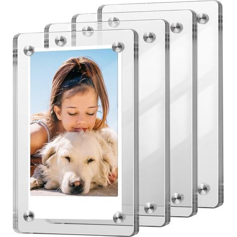 Lot de 4 cadres photo magnétiques double face en acrylique pour photos de 7,5 cm - Idéal pour les appareils Fujifilm Instax Mini, Polaroid et photos instantanées. Design transparent et moderne. (1/5)