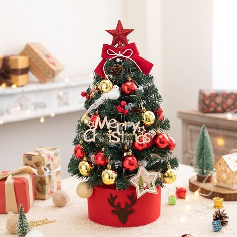 Mini Árbol de Navidad Nevado Rojo y Dorado 60 cm, Diseño DIY Personalizable – Ideal para Decoración de Oficina y Hogar (1/4)