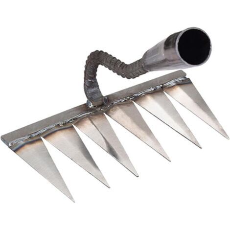 Rateau déchaumeur en acier au carbone – Dents tranchantes pour désherbage et desserrage du sol – Outil de jardinage professionnel (1/4)