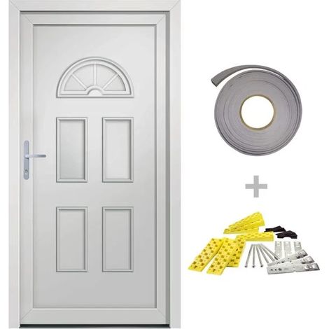 Porte d'entrée en PVC blanc, 88 x 190 cm