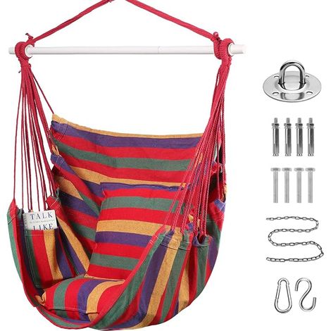 Hanging Swing Chair with 2 Cushions and Support Bar (1/5)