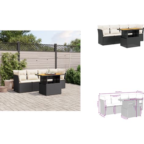 The Living Store Salon de jardin 5 pcs avec coussins noir résine tressée - Meuble de jardin (1/3)