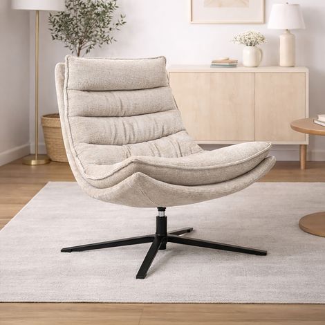 Fauteuil pivotant 74x88x99 cm en tissu texturé écru - BRAKMA (1/5)