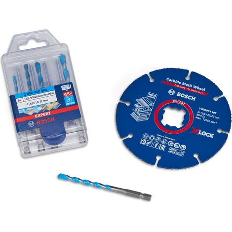 Trennscheibe Expert und Set mit 5 Expert-Bohrern Hex-9 - BOSCH - 061599765R (1/2)
