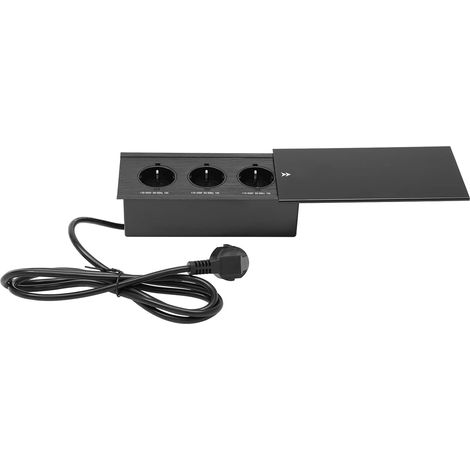 Enchufe de mesa de cocina, montado en la pared, 3 x 110-240 V, 50/60 Hz, 3 x 110-240 V, 50/60 Hz, 10 A, negro, 220 V, para oficinas, aulas, estudios, 3 x 110-240 V, 50/60 Hz, negro, 220 V (1/5)