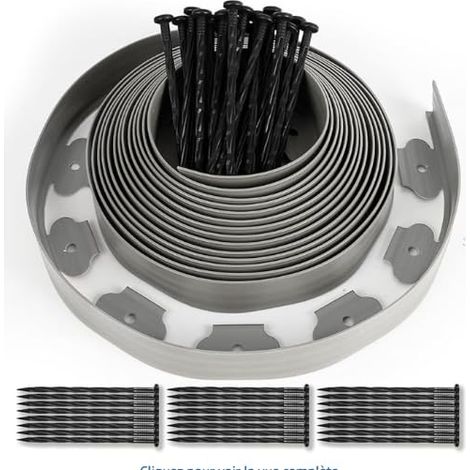Clôture de jardin en plastique - 10 m - Avec 50 piquets - flexible - Idée de jardin pour pavés - Hauteur : 5 cm - Épaisseur : 4 mm - Gris - 20 m (1/5)