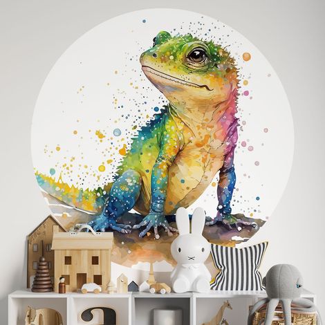 Sticker mural rond / cercle Enfants - Lézard - Diamètre 40 cm - Adhésif + Protection BRILLANTE (1/2)