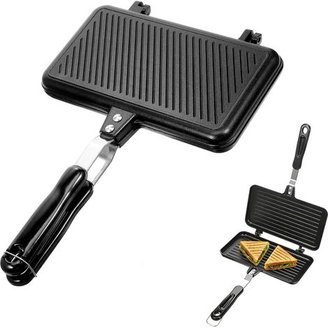 Poêle à frire double face de camping - En aluminium - Grille-pain et sandwich - Gaufrier pliable pour extérieur, barbecue et cuisine de camping - Grille-pain pliable polyvalent pour sandwichs (1/5)
