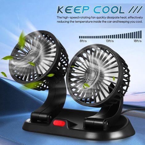 Ventilatore per auto a doppia testa con cavo da 8,66 pollici ricaricabile tramite USB – Doppie teste regolabili, funzionamento silenzioso, pieghevole – Adatto al cruscotto (1/4)