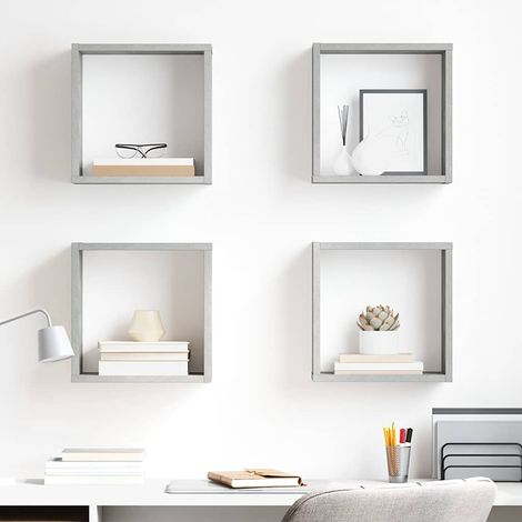 Étagères cube murales 4 pcs Gris béton 30x15x30 cm