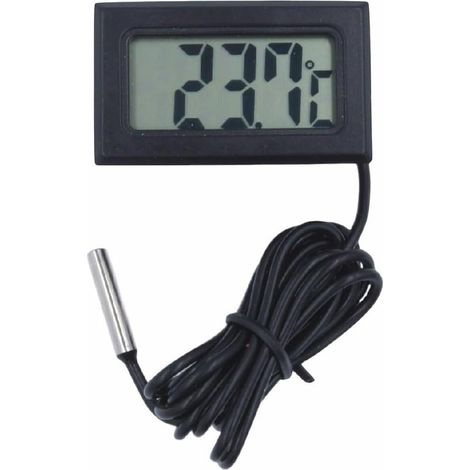 Station Météo Thermomètre Numérique - Écran LCD - Plage de -50°C à +110°C - Capteur Étanche - Pour Aquarium Terrarium Maison Jardin 1-5m Câble Noir (2 Mètres)
