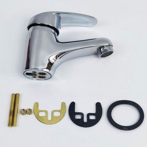 Mitigeur Lavabo - Levier Unique - Poignée Carrée - Salle De Bains - Alliage De Zinc - Argent (1/5)