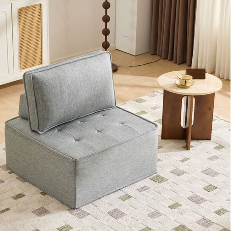 FloraGrace sofa modulable format compact tissu aspect lin, mousse haute élasticité, gris clair (1/5)