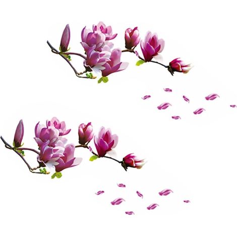 Sticker Mural Motif Floral Délicat Fleur Magnolia Autocollant Pvc Auto-adhésif Amovible 2pcs Rose Décoration Murale Chambre Salon (1/5)