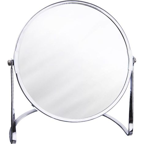 Espejo de maquillaje de dos caras con marco plateado y función de aumento