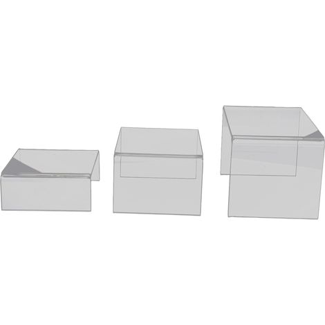 Lot de 3 présentoirs carrés en acrylique transparent pour bijoux, maquillage, objets de collection, vitrine - 3 mm d'épaisseur - Supports transparents pour décoration de maison ou de (1/5)