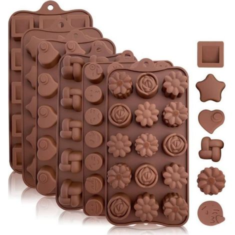6 pièces Moule en silicone, compatible congélateur, lave-vaisselle, pour bonbons, chocolats, marron (1/4)
