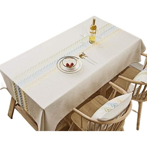 Nappe de table blanche en polyester, 140x220 cm, QttvbTna, protection élégante et résistante pour repas et événements. (1/4)