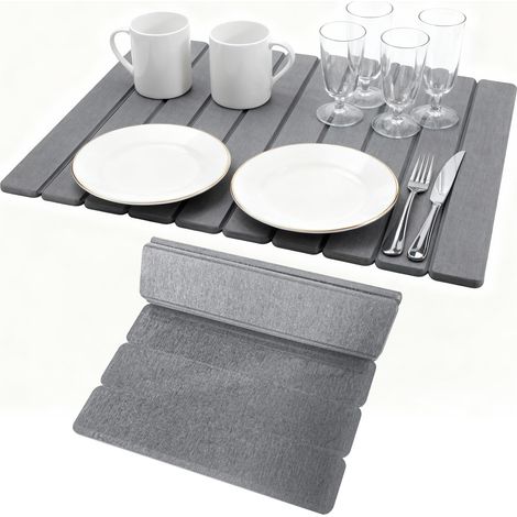 Tapis de Séchage en Pierre pour Comptoir de Cuisine, 60 x 40 cm Tapis Egouttoir Vaisselle en Terre de Diatomite, Tapis Vaisselle Absorbant Pliable pour Bouteilles, Tasses, Assiette (1/5)