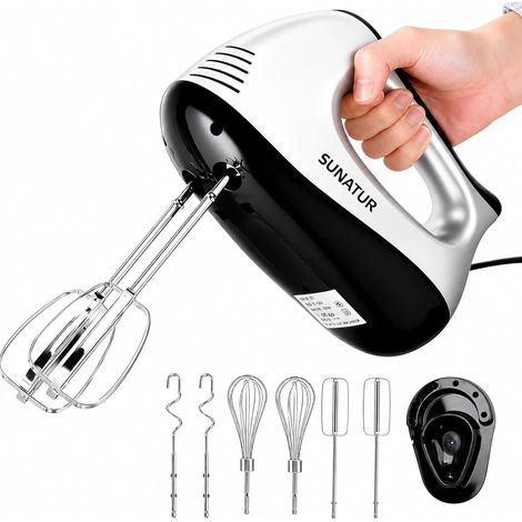 Batteur électrique à main, 300 W, 5 vitesses, pour la pâtisserie  Features a pulse function, comes with 6stainless steel attachments and a storage base, and suitable for pastries, cakes (1/5)