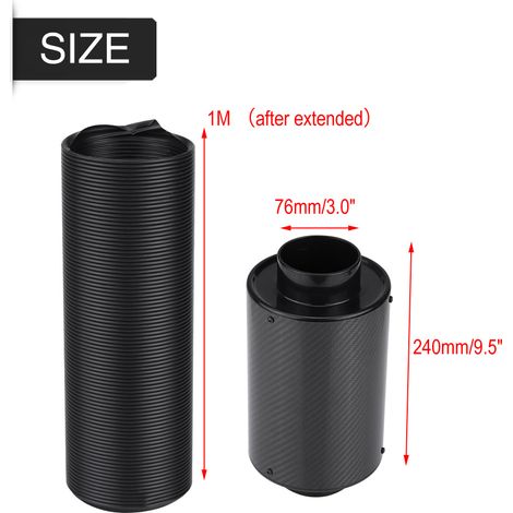 Universeller Kohlefaser-Luftfilter 76 mm 3" mit Ansauggehäuse und Schlauch, Kaltluftansaugsystem für Autos, verbesserte Leistung. (1/5)