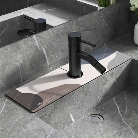 Diatomaceous earth faucet absorbent mat, bathroom faucet mat, splash-proof mat, moisture-proof and non-slip faucet mat - off-white - Yinfeng - 3 - 1460cm (no hole in the middle)