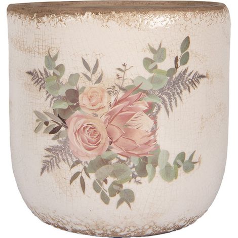 Pot de fleurs céramique roses anciennes 20x19cm