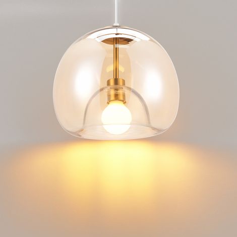 Verre Lustre Suspension Industrielle Moderne Luminaire Lampe de Plafond E27 Abat-jour pour Salon Chambre Cuisine Transparent Doré (1/5)