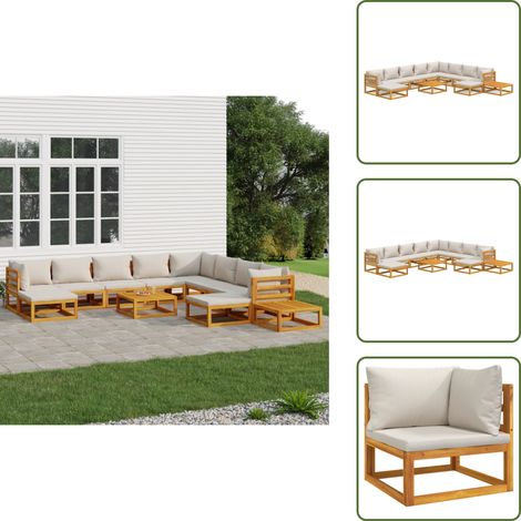 The Living Store Set Salotto Giardino 12pz Cuscini Grigio Chiaro Legno Massello - Cuscini da giardino