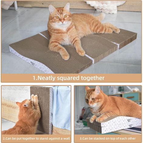 Griffoir pour chat en carton ondulé lot de 3, tapis à gratter réversible pour chat, accessoire de soin des griffes pour chaton