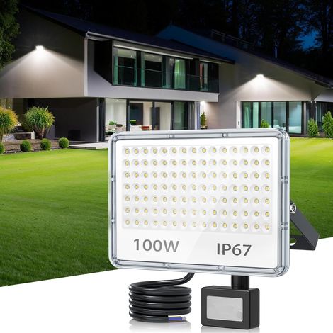 Projecteur LED Exterieur Detecteur de Mouvement 100W, Spot LED Extérieur Detecteur de Mouvement 10000LM 6500K, IP67 Etanche Éclairage de Sécurité pour Jardin, Patio, Garage, Entrée