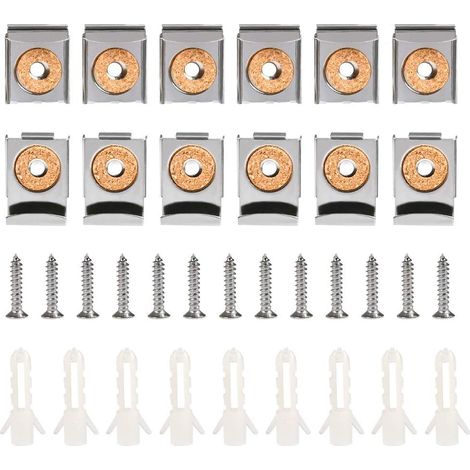 Fixations Miroir 16Pcs Support Miroir Mural avec Attaches en Acier INOX Clips Miroir 32x24 mm pour Fixation de Miroir, Supports de Miroir avec Goujons et Vis pour Salle de Bain, Vestiaire (1/5)